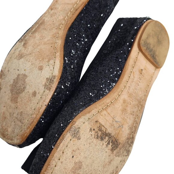 Kate Spade Womens Black Glitter Ballet Flat With Ribbon & Gold Toned Medallion - Picture 6 of 7